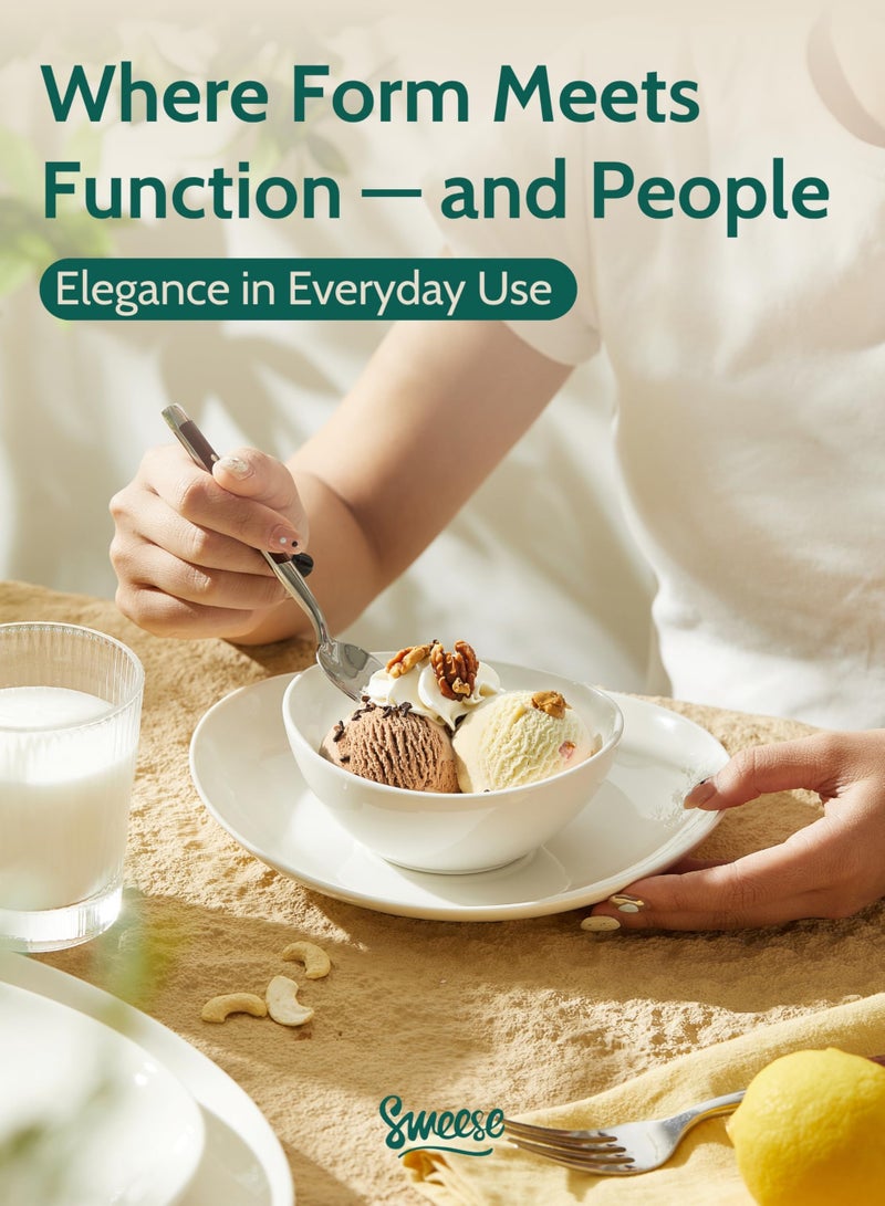 Sweese 10 oz Small White Porcelain Bowls - Set of 6 Dessert, Ice Cream, Snack & Yogurt Bowls, Ceramic Serving Bowls for Rice or Soup - Image 5